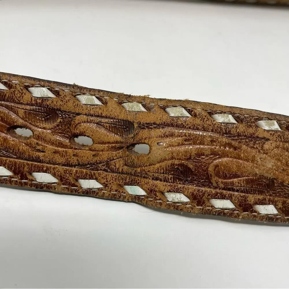 Vintage Distressed Worn Tooled Floral Cowboy Western Cowboy John Belt unisex 34